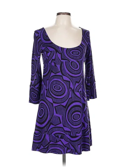 Pre-owned Diane Von Furstenberg 3/4 Sleeve Silk Top Purple Scoop Neck Tops