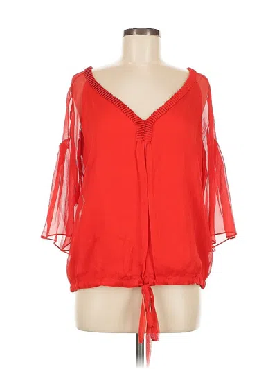 Pre-owned Diane Von Furstenberg 3/4 Sleeve Silk Top Red Cold Shoulder Neckline Tops