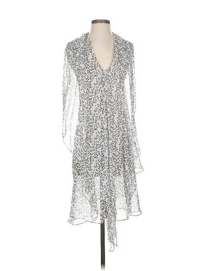 Pre-owned Diane Von Furstenberg 3/4 Sleeve Silk Top Silver Plunge Neckline Tops