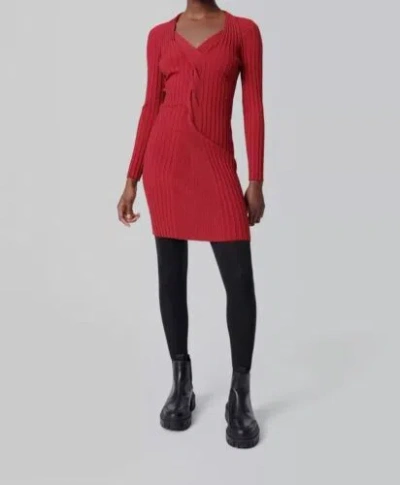 Pre-owned Diane Von Furstenberg $499  Women's Red Rib-knit Crossover Shoulder Dress Size L