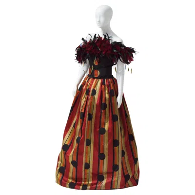 Pre-owned Diane Von Furstenberg 80s Fürstenberg Couture Eccentric Evening Dress With Plumes In Brown