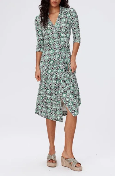 Diane Von Furstenberg Abigail Geo Print Silk Wrap Midi Dress In Paper Cut Geometric