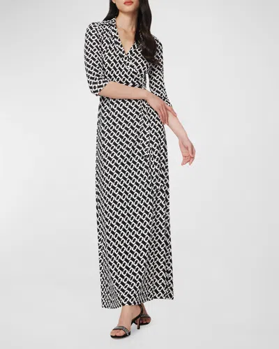 Diane Von Furstenberg Abigail Geometric-print Jersey Maxi Wrap Dress In Chain Link Medium Black