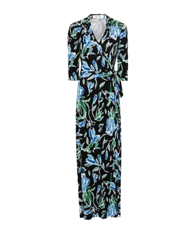 Diane Von Furstenberg Blaine Cotton Poplin Dress In Huge Opera Floral Black