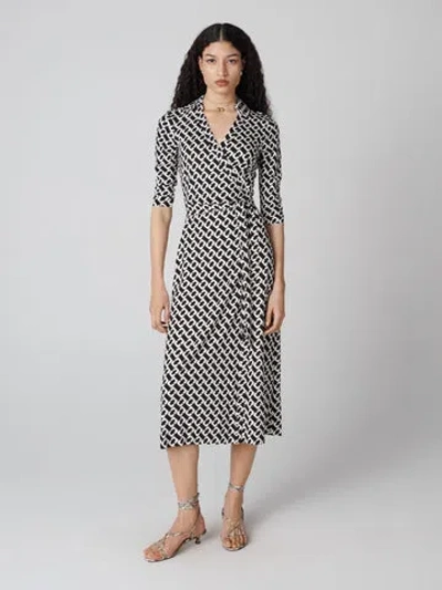 Diane Von Furstenberg Abigail Silk Jersey Midi Wrap Dress In Chain Link Medium Black