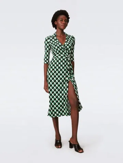 Diane Von Furstenberg Abigail Silk Jersey Midi Wrap Dress In Intermission Geo Green