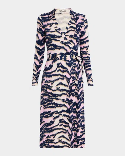Diane Von Furstenberg Abigail Tiger-print Midi Wrap Dress In Palace Tiger Pink