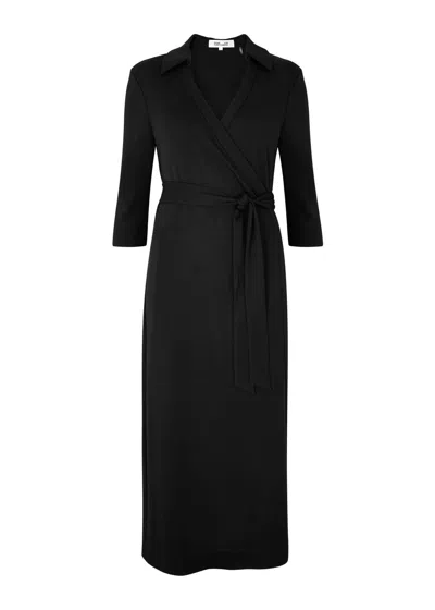 Diane Von Furstenberg Abigail Wool-blend Midi Wrap Dress In Black