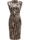 Diane Von Furstenberg Darrius Ruched Abstract-print Dress In Black