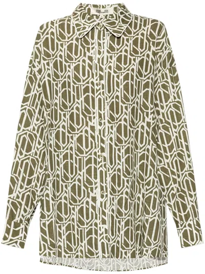 Diane Von Furstenberg Abstract-print Long-sleeve Shirt In Grün