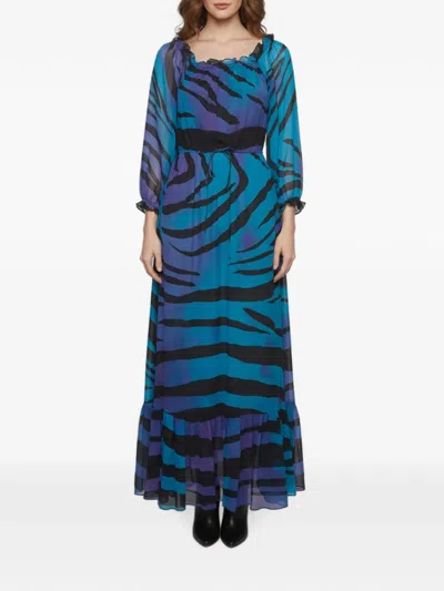 Pre-owned Diane Von Furstenberg Abstract-print Ruffled Maxi Dress In Blue