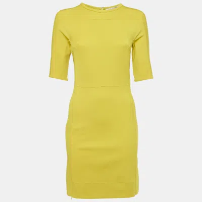 Pre-owned Diane Von Furstenberg Acid Yellow Jersey Oka Sheath Dress M