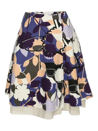 Pre-owned Diane Von Furstenberg Adella Canvas Floral Skirt In Blue