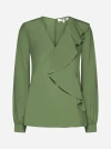 Diane Von Furstenberg Aggie Ruffled Crepe De Chine Top In Military Green