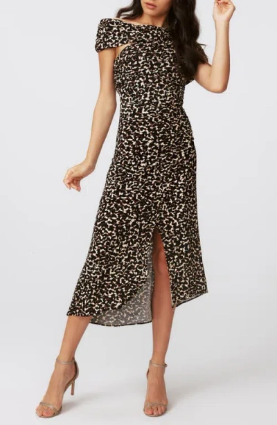 Diane Von Furstenberg Agustin Metallic Abstract Leopard Print Midi Dress In Camo Leopard