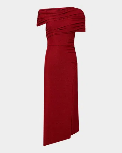 Diane Von Furstenberg Agustin Ruched Shimmer One-shoulder Midi Dress In Red