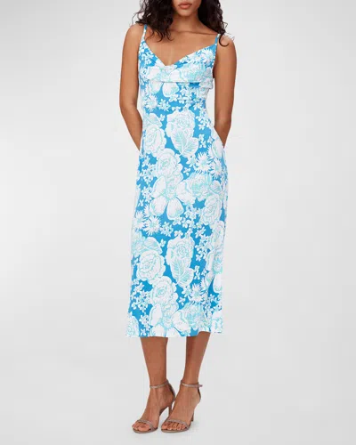 Diane Von Furstenberg Alik Floral-print Cowl-neck Midi Dress In June Bloom Blue