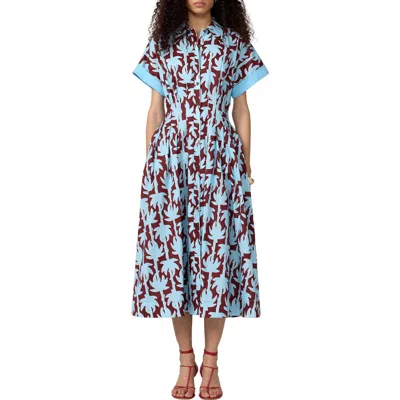 Diane Von Furstenberg Alima Palm Print Stretch Cotton Shirtdress In Blue