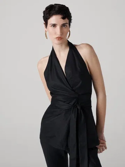Diane Von Furstenberg Alyssa Halter Wrap Top In Black