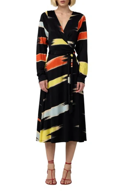 Diane Von Furstenberg Amara Print Long Sleeve Wrap Midi Dress In Black