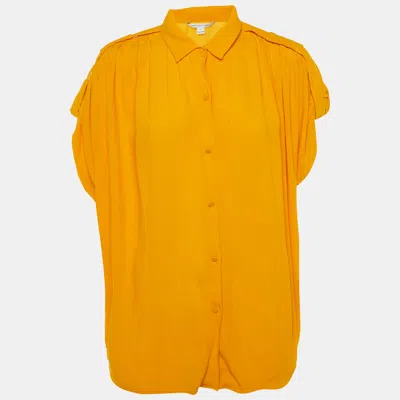 Pre-owned Diane Von Furstenberg Amber Yellow Crepe Karin Blouse S