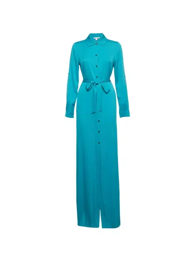 Pre-owned Diane Von Furstenberg Amina Maxi Shirt Dress In Blue