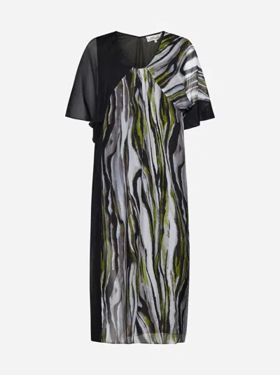 Diane Von Furstenberg Ange Print Viscose And Silk Dress In Black,multicolor