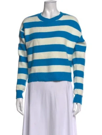 Pre-owned Diane Von Furstenberg Angora Striped Sweater In Blue