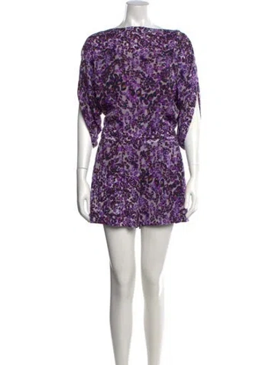 Pre-owned Diane Von Furstenberg Animal Print Bateau Neckline Romper In Purple