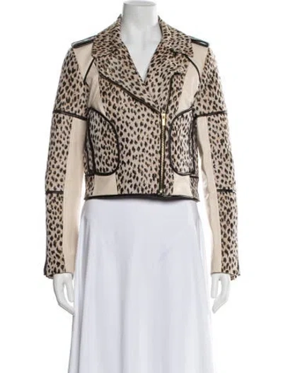 Pre-owned Diane Von Furstenberg Animal Print Biker Jacket In Neutral