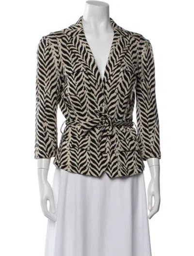 Pre-owned Diane Von Furstenberg Animal Print Blazer In White