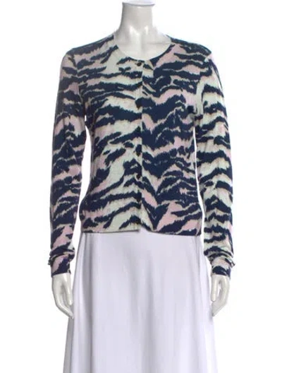Pre-owned Diane Von Furstenberg Animal Print Crew Neck Sweater In Blue