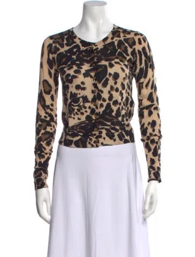 Pre-owned Diane Von Furstenberg Animal Print Crew Neck Sweater In Neutrals