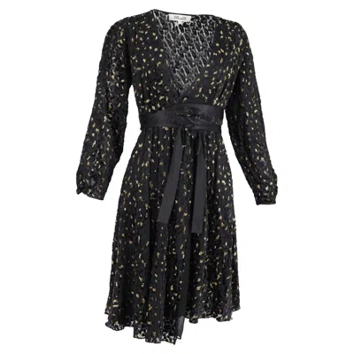 Diane Von Furstenberg Animal Print Devore Wrap Dress In Black And Gold Viscose