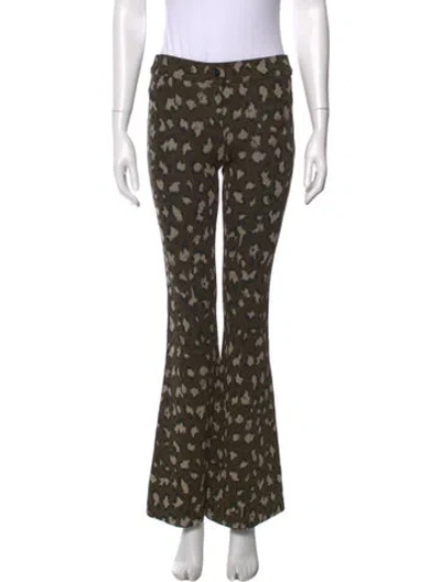 Pre-owned Diane Von Furstenberg Animal Print Flared Pants In Green