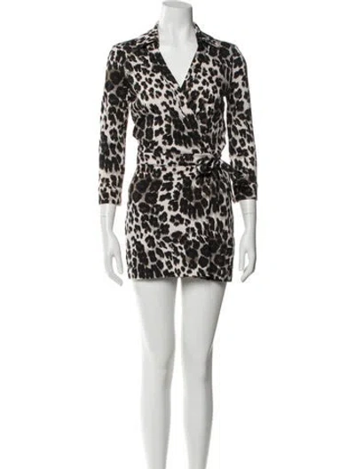 Pre-owned Diane Von Furstenberg Animal Print Halterneck Romper In Neutral