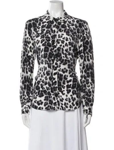 Pre-owned Diane Von Furstenberg Animal Print Long Sleeve Top In White