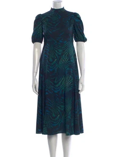 Pre-owned Diane Von Furstenberg Animal Print Midi Length Dress In Green