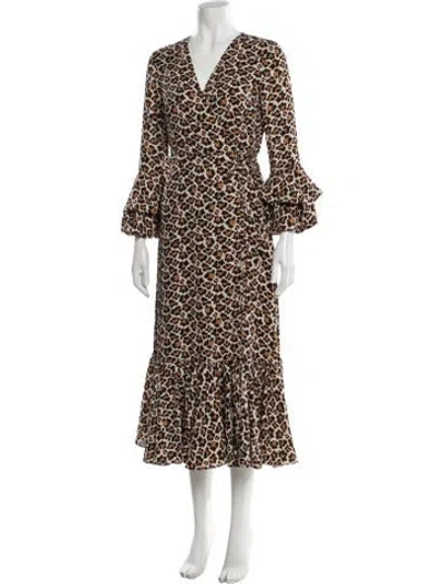Pre-owned Diane Von Furstenberg Animal Print Ruffle Embellishment Robe In Neutral
