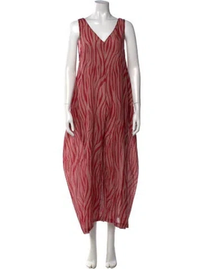 Pre-owned Diane Von Furstenberg Animal Print V-neck Jumpsuit In Red