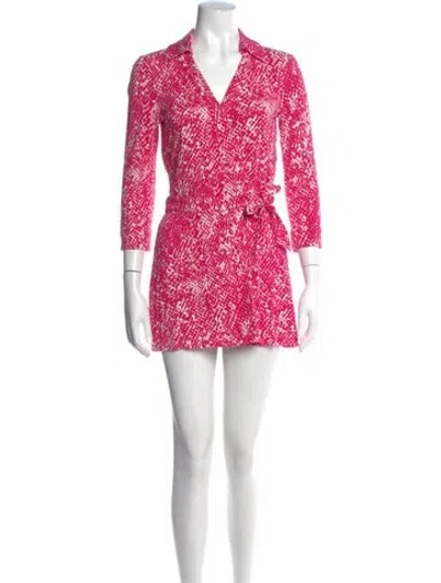 Pre-owned Diane Von Furstenberg Animal Print V-neck Romper In Multi