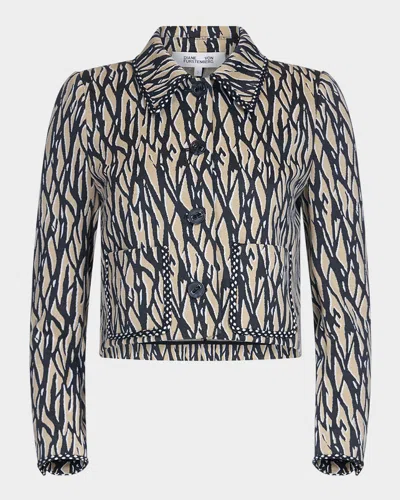 Diane Von Furstenberg Annalise Cropped Abstract Intarsia Jacket In Shadow Twig Small Warm Sand