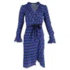 Diane Von Furstenberg Dvf女装 春秋v领长袖法式浪漫不规则下摆裹身女连衣裙 In Blue