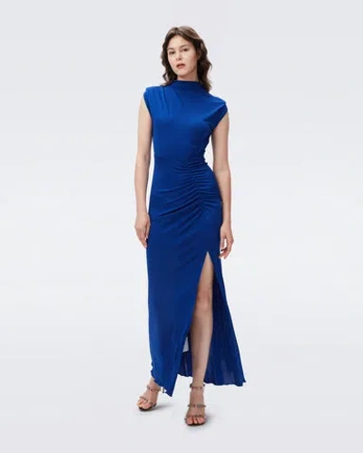 Diane Von Furstenberg Apollo Ruched Jersey Maxi Dress In Bright Blue