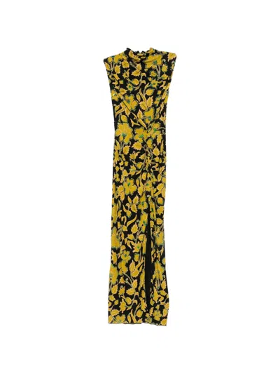 Diane Von Furstenberg Apollo Floral-print Ruched Midi Dress In Yellow