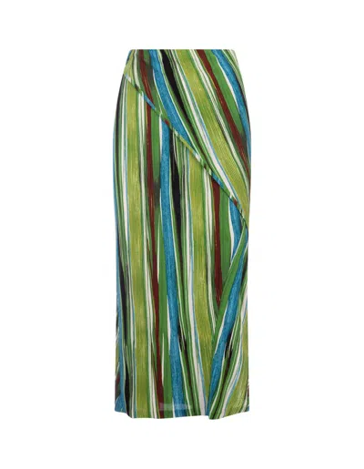 Diane Von Furstenberg Archer Striped Wrap Skirt In Green