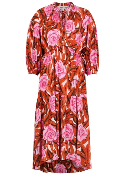 Diane Von Furstenberg Artie Floral-print Cotton-blend Midi Dress In Multicoloured