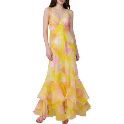 Diane Von Furstenberg Astra Abstract Floral Cotton & Silk Gown In Yellow