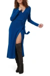 Diane Von Furstenberg Astrid Long Sleeve Wool & Cashmere Wrap Sweater Dress In Dark Ocean