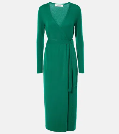 Diane Von Furstenberg Astrid Wool And Cashmere-blend Midi Wrap Dress In Emerald